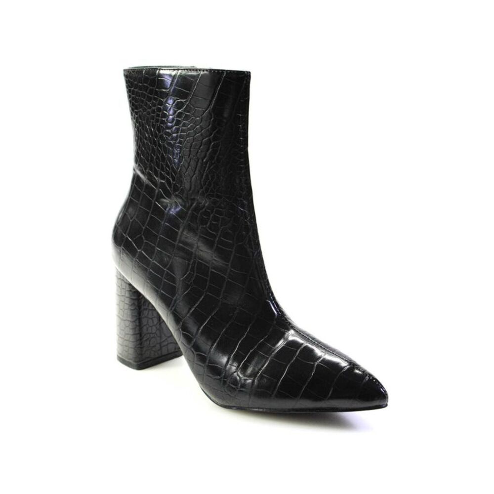 Raid Womens Faux Leather Pointed Zippered Block Heeled Ankle Boots Black Size 6